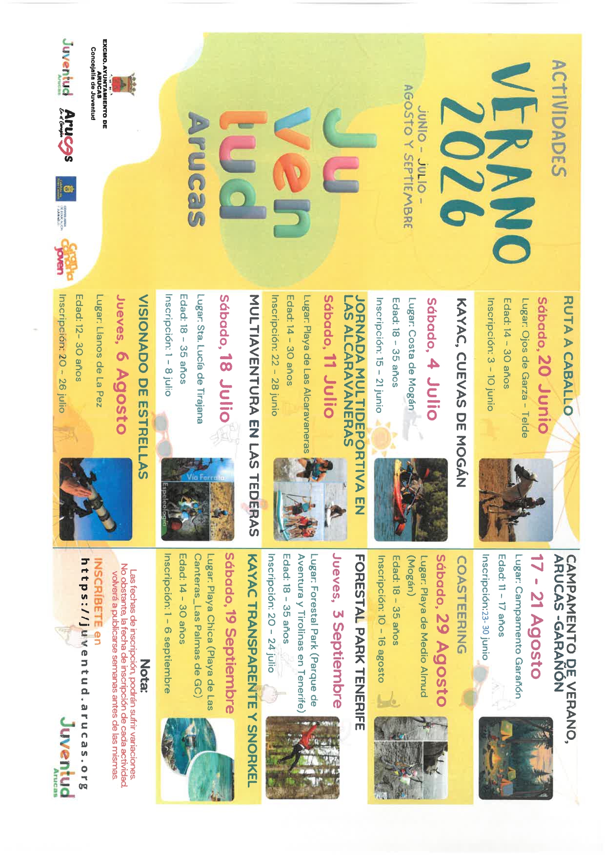 JUVENTUD ARUCAS - ACTIVIDADES DE VERANO 2026
